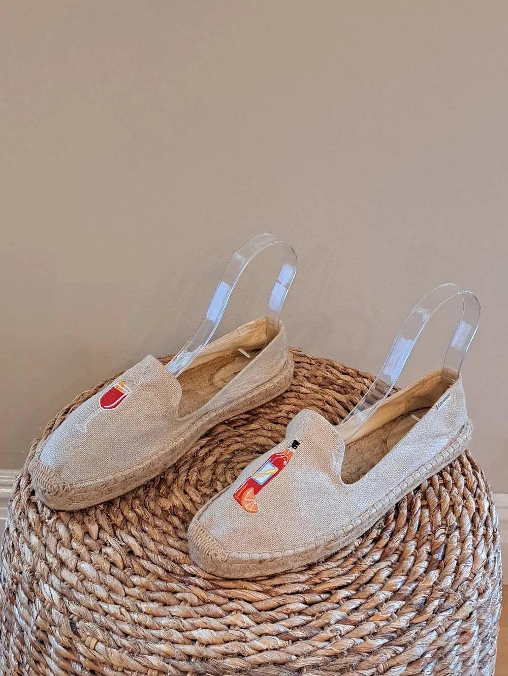 Soludos Womens The Spritz Embroidered Beige Canvas Espadrille Smoking Loafers 10